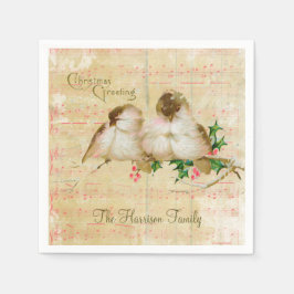 かわいい鳥のクリスマスが訪れるピンクのヴィンテージシート音楽 スタンダードカクテルナプキン