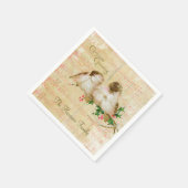 かわいい鳥のクリスマスが訪れるピンクのヴィンテージシート音楽 スタンダードカクテルナプキン (角)