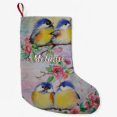 かわいい鳥のクリスマスストッキングと名前をカスタムする スモールクリスマスストッキング (正面)