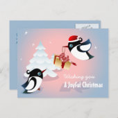 かわいい鳥のクリスマスプレゼント シーズンポストカード (正面/裏面)