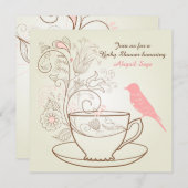 かわいい鳥のティーパーティー 女の子のベビーシャワー招待状 招待状 (正面/裏面)