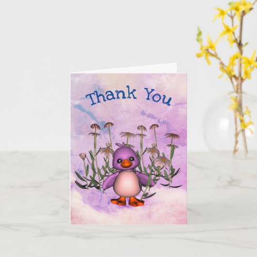 かわいい鳥のデイジーパーソナライズされたサンキューカード カード (黄色い花)