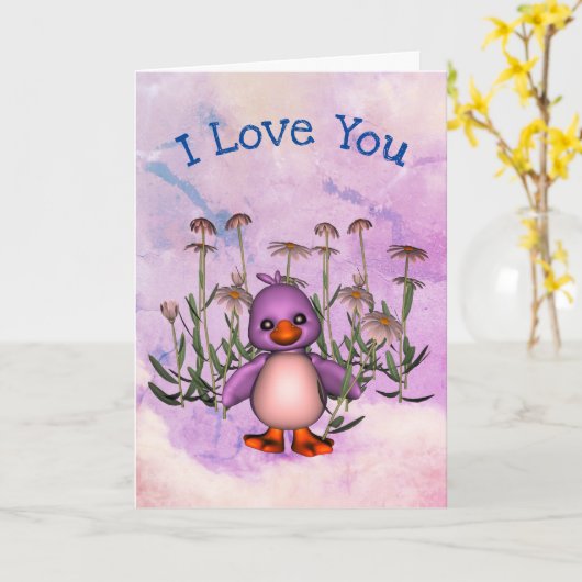 かわいい鳥のデイジー大好きパーソナライズされた カード (黄色い花)