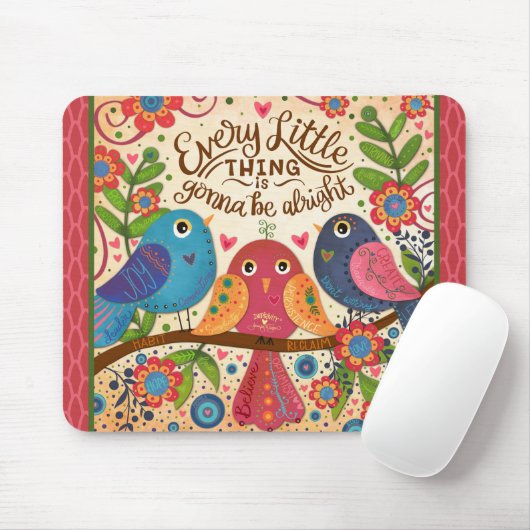 かわいい鳥のフローラピンクが大丈夫引用文 マウスパッド (マウス)