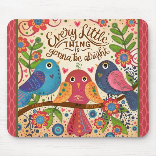 かわいい鳥のフローラピンクが大丈夫引用文 マウスパッド (正面)