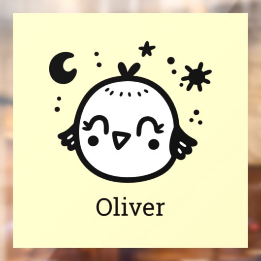 かわいい鳥のラインアート - 喜びに満ちた子鳥のイラスト ウィンドウサイン (シート2)