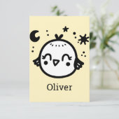 かわいい鳥のラインアート - 喜びに満ちた子鳥のイラスト サンキューカード (スタンド正面)