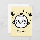 かわいい鳥のラインアート - 喜びに満ちた子鳥のイラスト サンキューカード (正面/裏面)