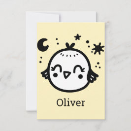 かわいい鳥のラインアート - 喜びに満ちた子鳥のイラスト サンキューカード