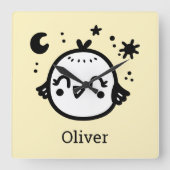 かわいい鳥のラインアート - 喜びに満ちた子鳥のイラスト スクエア壁時計 (正面)