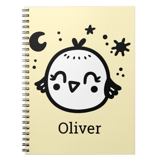 かわいい鳥のラインアート - 喜びに満ちた子鳥のイラスト ノートブック (正面)