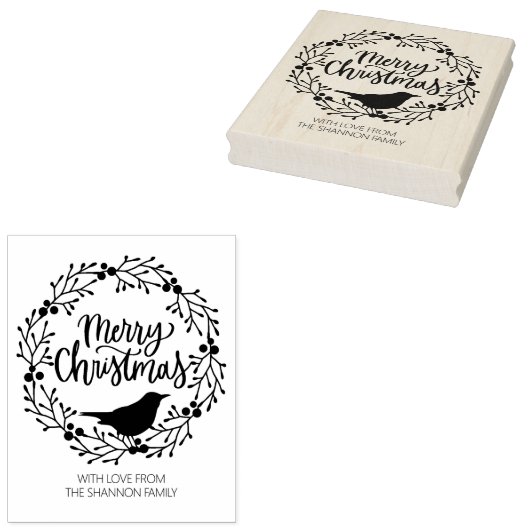 かわいい鳥のリースメリークリスマス、家族大 ラバースタンプ (押印)
