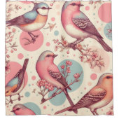 かわいい鳥のヴィンテージ絵画ズ シャワーカーテン (正面)