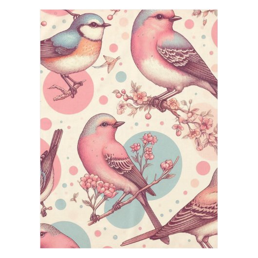 かわいい鳥のヴィンテージ絵画ズ テーブルクロス (正面)