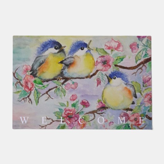 かわいい鳥の姿で美しいスズメ ドアマット (正面)