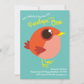 かわいい鳥の子どもたち1歳の誕生日パーティー 招待状 (正面)