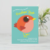 かわいい鳥の子どもたち1歳の誕生日パーティー 招待状 (スタンド正面)