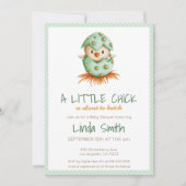 かわいい鳥の孵化 緑 中性 ベビーシャワー 招待状 (正面)