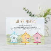 かわいい鳥の家の動く告知カード 案内状 (スタンド正面)