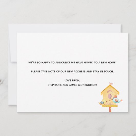 かわいい鳥の家の動く告知カード 案内状 (裏面)