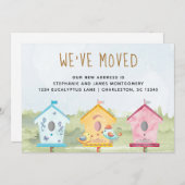 かわいい鳥の家の動く告知カード 案内状 (正面/裏面)