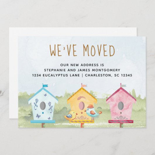 かわいい鳥の家の動く告知カード 案内状 (正面/裏面)