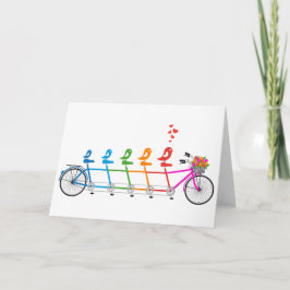かわいい鳥の家族とカラフルのタンデム自転車 カード