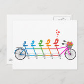 かわいい鳥の家族とカラフルのタンデム自転車 ポストカード (正面/裏面)
