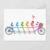 かわいい鳥の家族とカラフルのタンデム自転車 ポストカード (正面)
