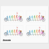 かわいい鳥の家族とカラフルのタンデム自転車 長方形シール (シート)