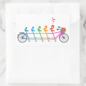 かわいい鳥の家族とカラフルのタンデム自転車 長方形シール (バッグ)