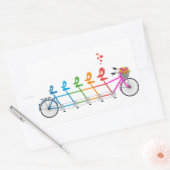 かわいい鳥の家族とカラフルのタンデム自転車 長方形シール (封筒)