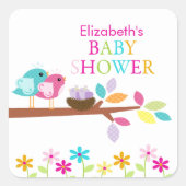 かわいい鳥の巣ありがとう双子ベイビーシャワー広場 スクエアシール (正面)