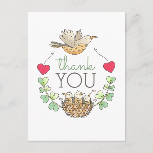 かわいい鳥の巣ありがとう ポストカード (正面)