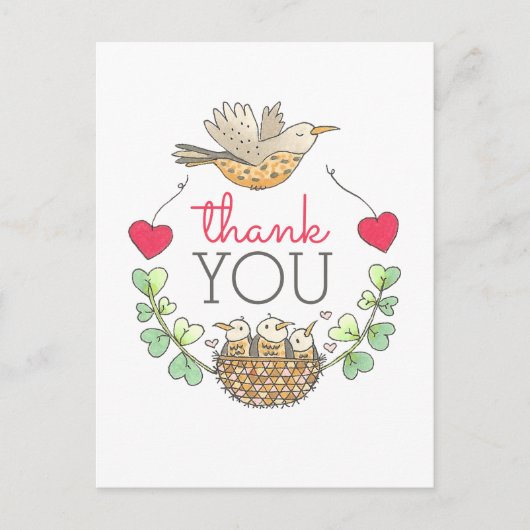 かわいい鳥の巣ありがとう ポストカード (正面)