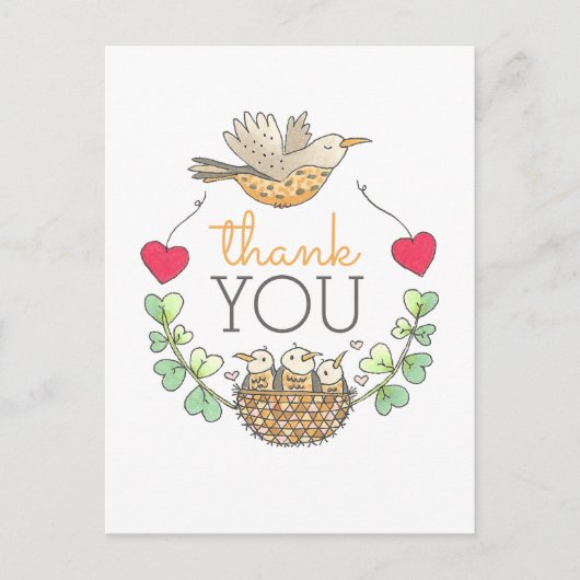 かわいい鳥の巣ありがとう ポストカード (正面)