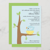 かわいい鳥の巣の男の赤ちゃんのベビーシャワー 招待状 (正面/裏面)