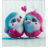 かわいい鳥の愛ハートバレンタインインスパイアのアートワーク シャワーカーテン (正面)