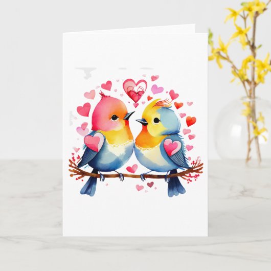 かわいい鳥の愛空白の カード (黄色い花)