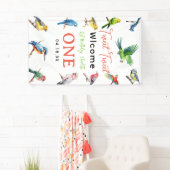 かわいい鳥の最初の誕生日パーティーへようこそ 横断幕 (インサイチュ)