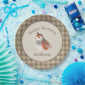 かわいい鳥の水色名誕生日 ペーパープレート (パーティー)