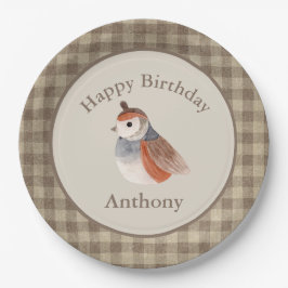 かわいい鳥の水色名誕生日 ペーパープレート
