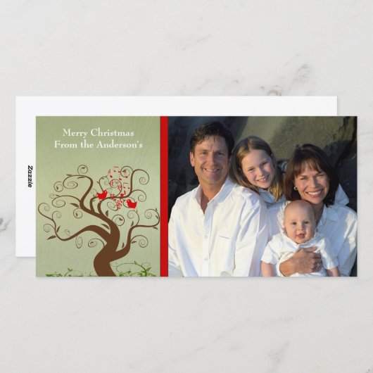 かわいい鳥の渦巻き木の木目の家族の写真カード シーズンカード (正面/裏面)