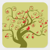 かわいい鳥の渦巻き木の贈り物と招待状 スクエアシール (正面)