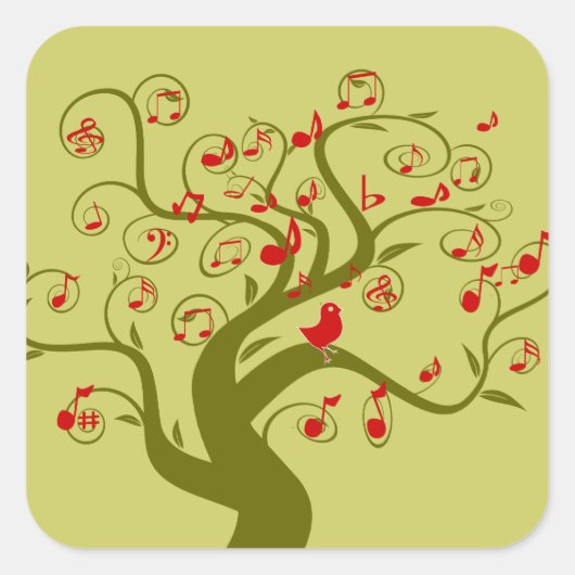 かわいい鳥の渦巻き木の贈り物と招待状 スクエアシール (正面)