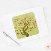 かわいい鳥の渦巻き木の贈り物と招待状 スクエアシール (封筒)