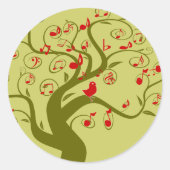 かわいい鳥の渦巻き木の贈り物と招待状 ラウンドシール (正面)