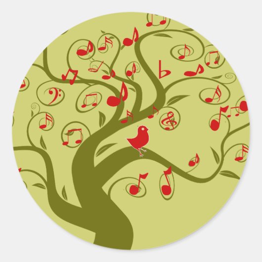 かわいい鳥の渦巻き木の贈り物と招待状 ラウンドシール (正面)