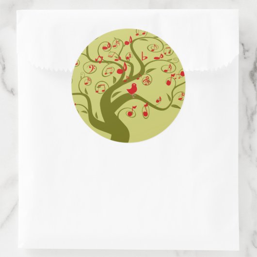 かわいい鳥の渦巻き木の贈り物と招待状 ラウンドシール (バッグ)