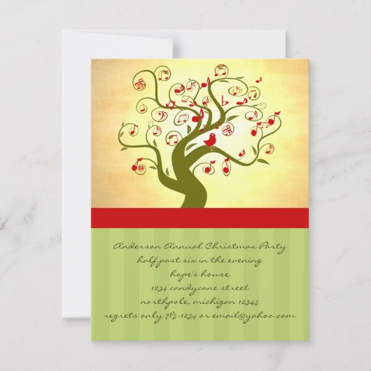 かわいい鳥の渦巻き木の贈り物と招待状 招待状 (正面)